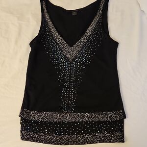 Express Black Sleeveless Beaded V-Neck Top